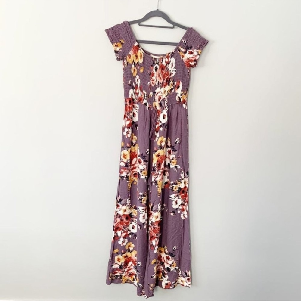 Band of Gypsies purple floral short sleeve pants romper jumper jumpsuit - Med